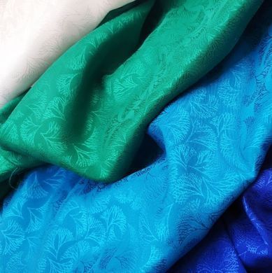 Шовк жаккард двохсторонній лисття голубий