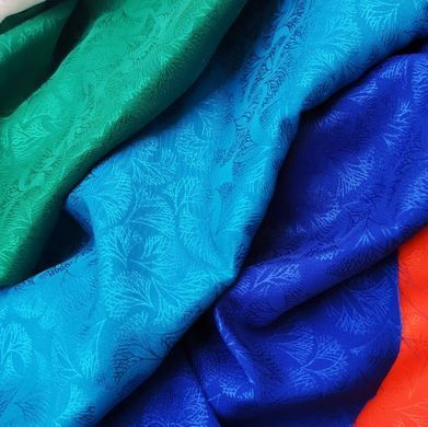 Шовк жаккард двохсторонній лисття голубий